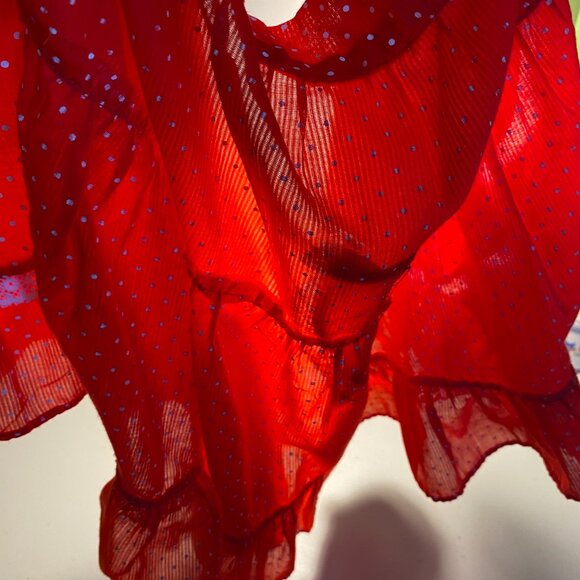 Vintage 1950s Red Polka Dot Half Apron Opaque Ruffles White Lace Pocket Retro - Picture 5 of 9